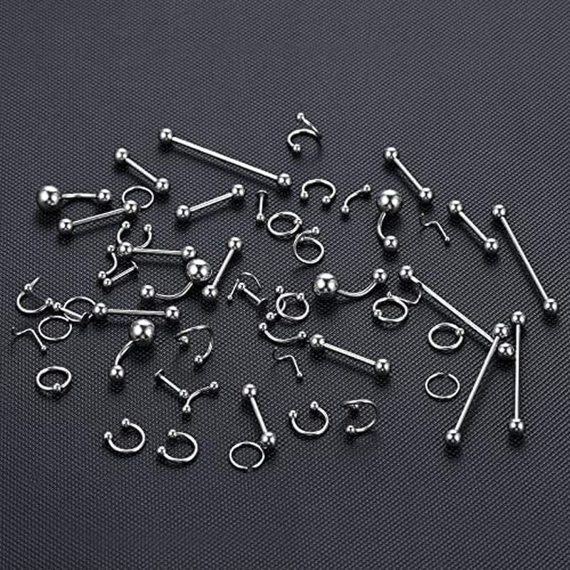Oveta 150PCS Body Piercing Jewelry Lot 14G 16G 20G Stainless Assorted Styles