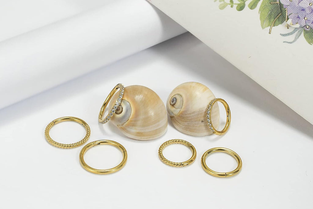 16G 18G 6Mm 8Mm 10Mm Hinged Clicker Segment CZ Twisted Clicker Nose Rings Hoop Helix Cartilage Daith Tragus Sleeper Earrings Body Piercing for Women Men