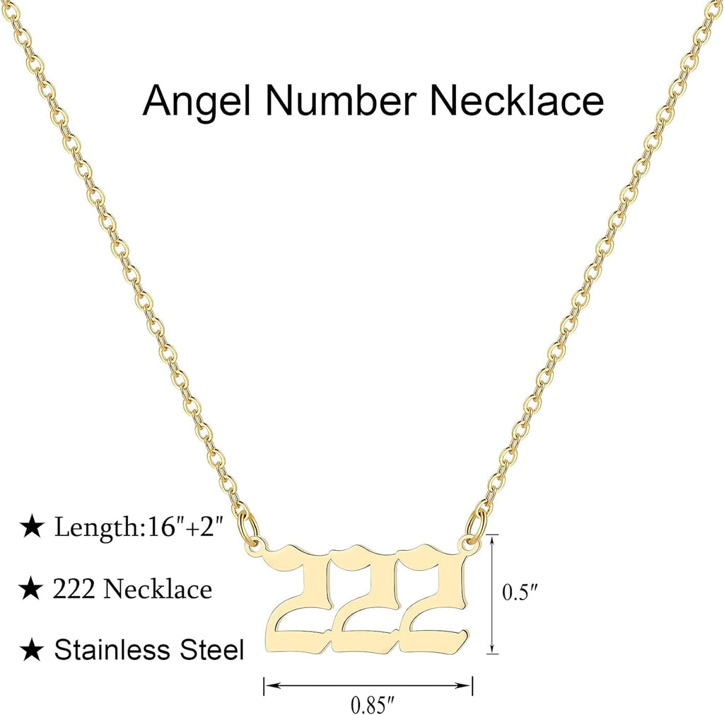 Angel Number Necklace for Women, 18K Gold Plated 000 111 222 333 444 555 666 777 888 999 Necklace Numerology Jewelry
