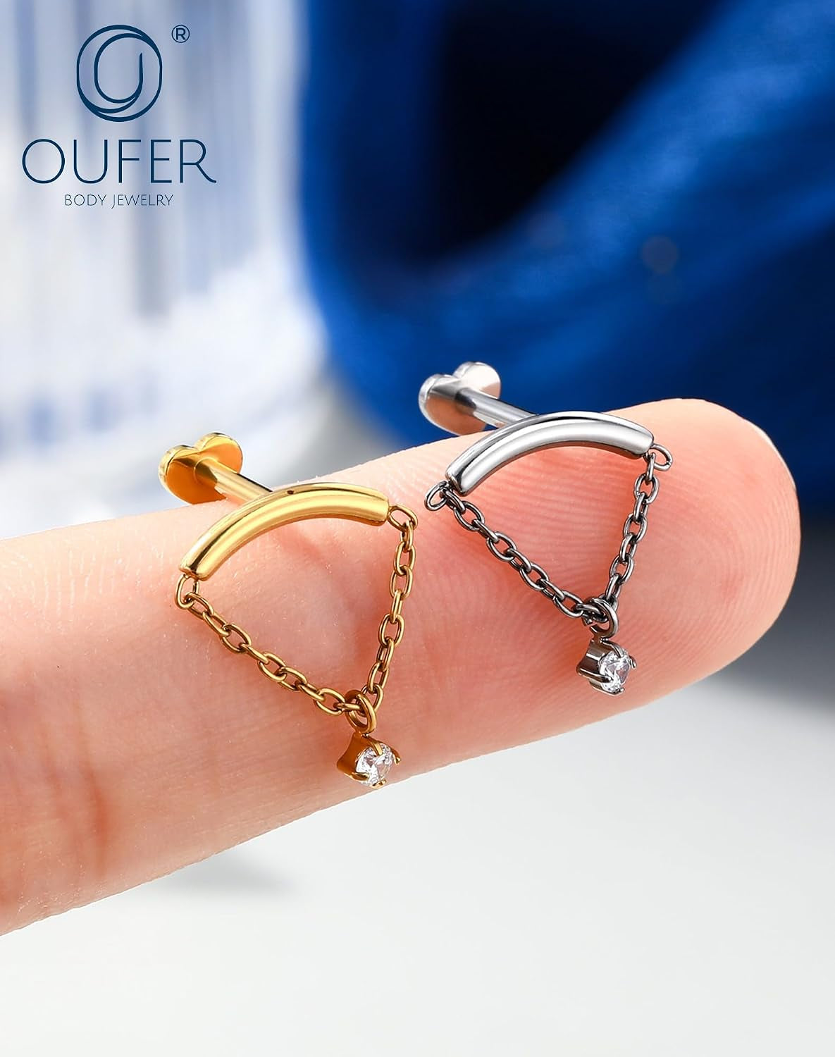 Titanium Internally Thread Cartilage Earring Studs Chain Dangle Helix Piercing Jewelry 16G Clear CZ Flat Back Earring Studs Surgical Steel Helix Tragus Conch Piercing Jewelry