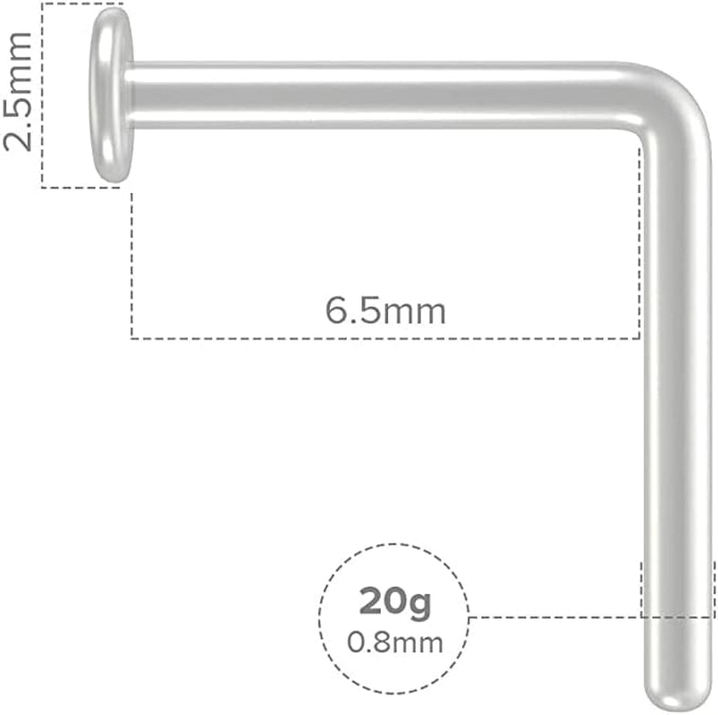 20G Clear Nose Studs - Bioflex L-Shaped Nose Retainers - Clear Nose Rings for Work - Small & Flexible Nostril Stud Piercing