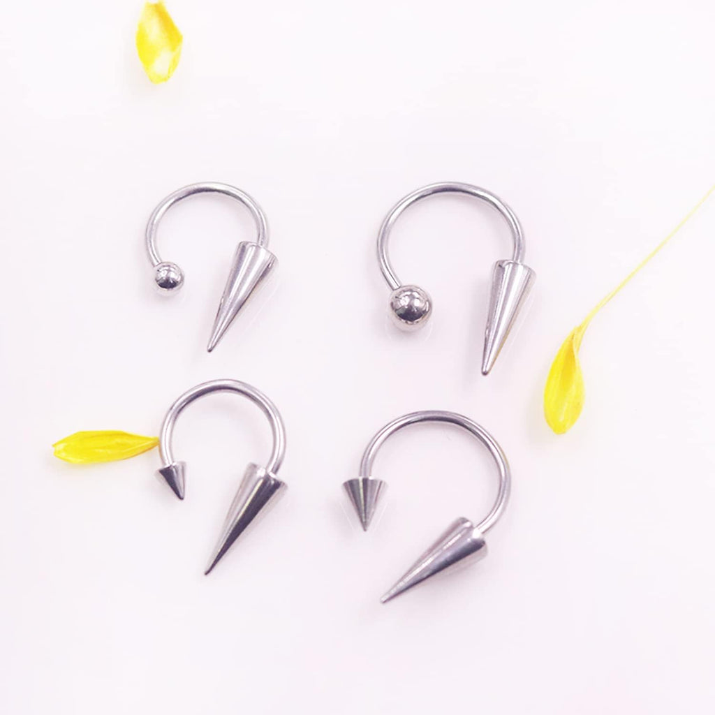 16G Spike Septum Rings Horseshoe Nose Rings 316L Stainless Steel Daith Helix Tragus Cartilage Earrings Hoop Rook Lobe Lip Piercing for Women Men