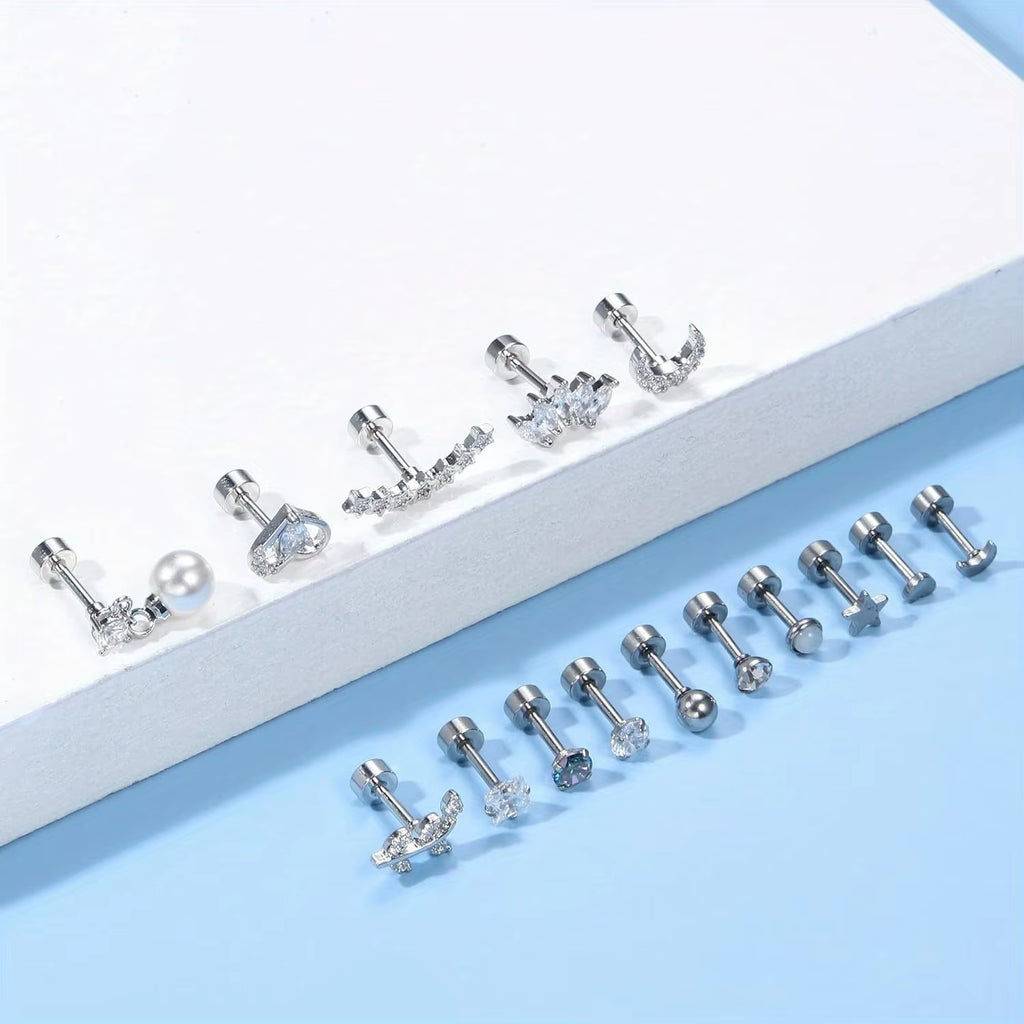 Stainless Steel Cartilage Stud Earrings for Women Opal Star Pearl Earring Studs Flower Studs Ear Piercing Jewelry