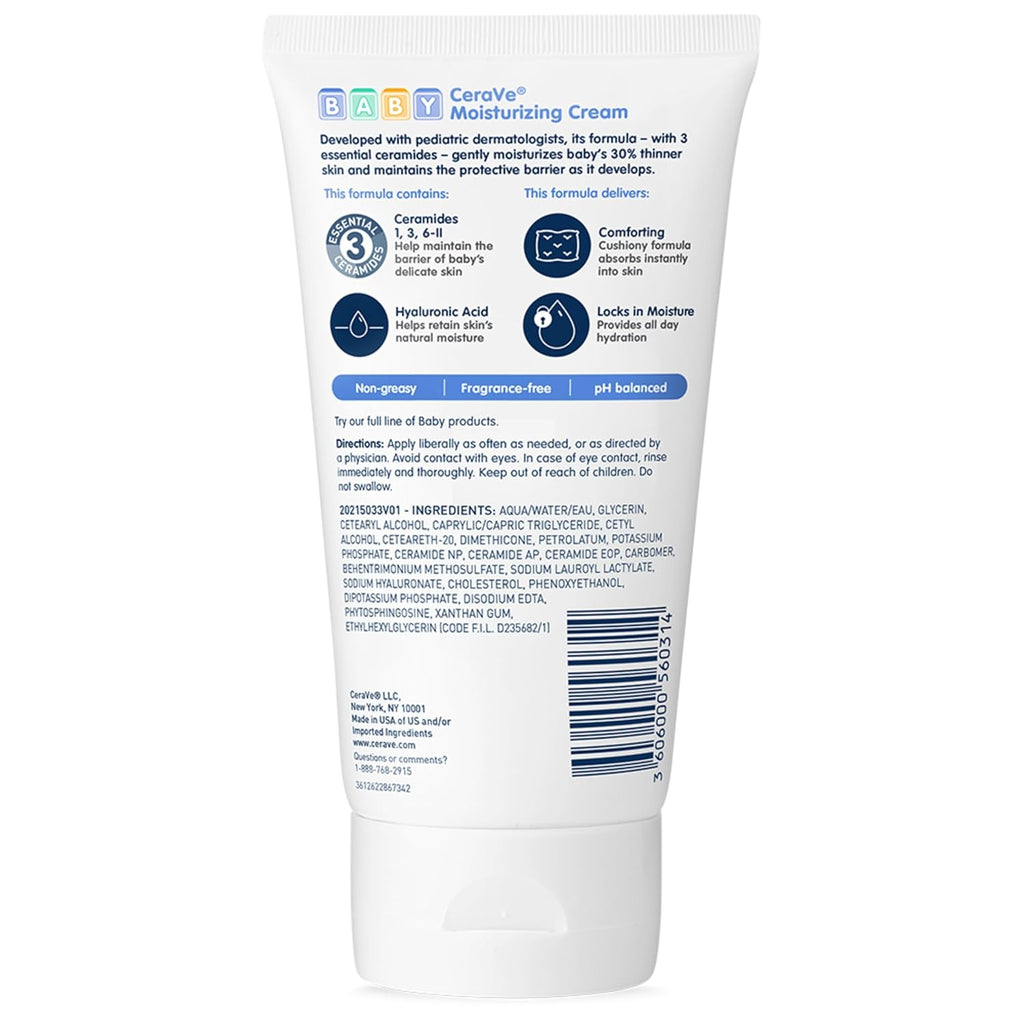 Baby Cream, Gentle Moisturizing Cream with Ceramides, Fragrance, Paraben, Dye & Phthalates Free, Rich & Non-Greasy Feel, Gentle Baby Skin Care