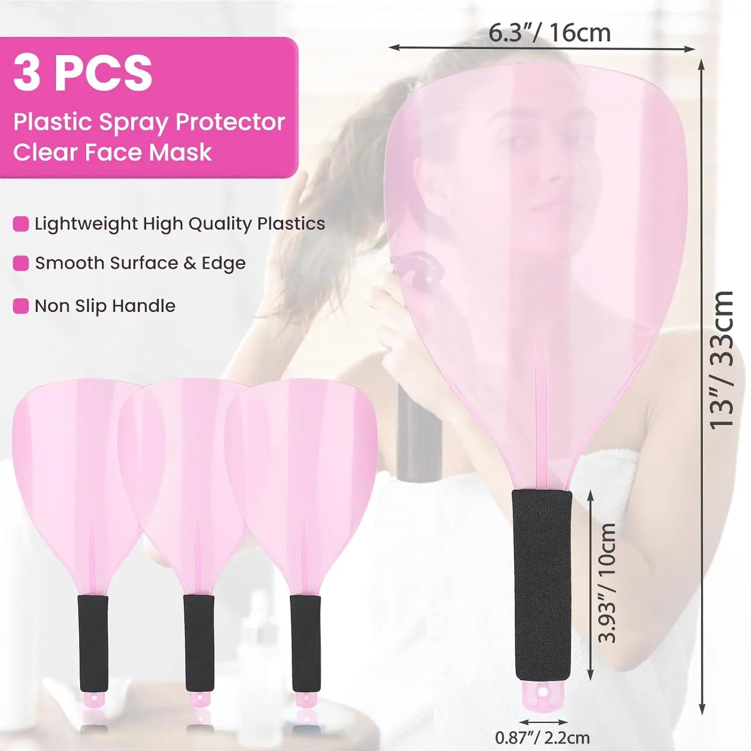 1/3Pcs Hair Salon Face Shield Plastic Haircut Face Protector Mask with Sponge Handle Reusable Face Mask Cover Makeup Protector
