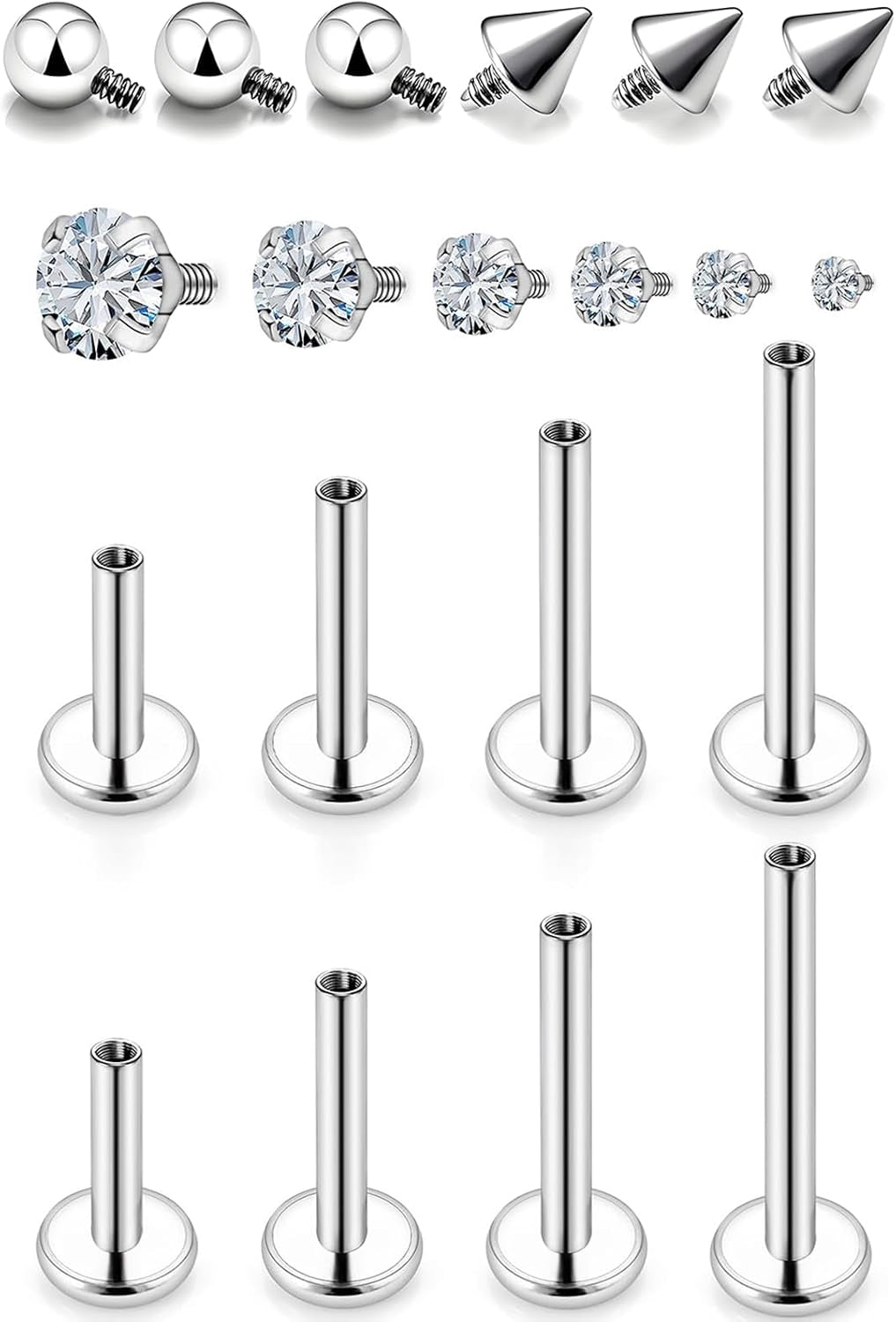Medusa Piercing Jewelry Stainless Steel Labret Jewelry Monroe Lip Piercings Rings Different Size Tragus Nail Conch Cartilage Helix Earring Stud Bar Length 6Mm 8Mm 10Mm 12Mm