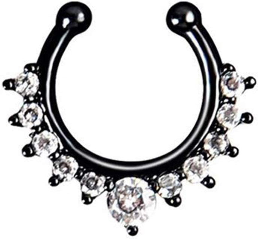 6Pcs Fake Septum Clicker Nose Ring Rhinestone Non Piercing Hanger Clip Body Jewelry