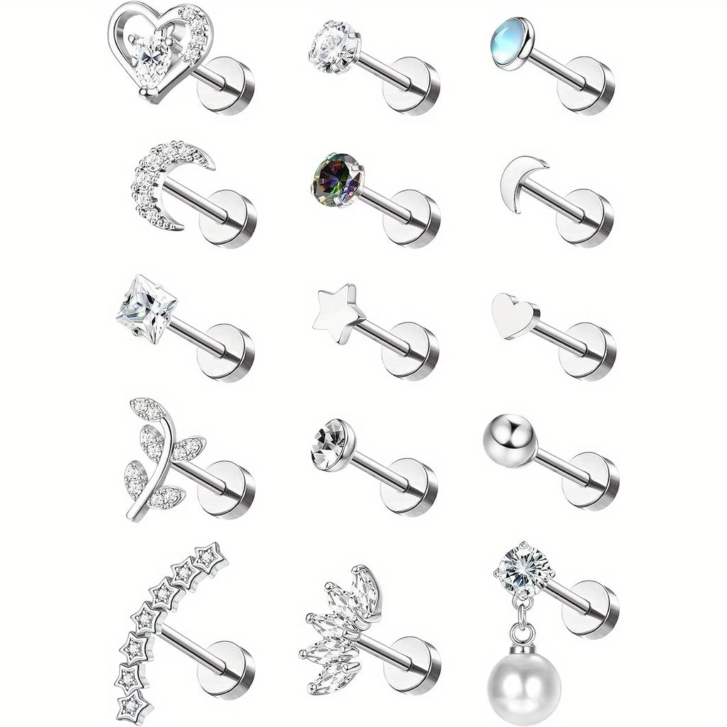 Stainless Steel Cartilage Stud Earrings for Women Opal Star Pearl Earring Studs Flower Studs Ear Piercing Jewelry