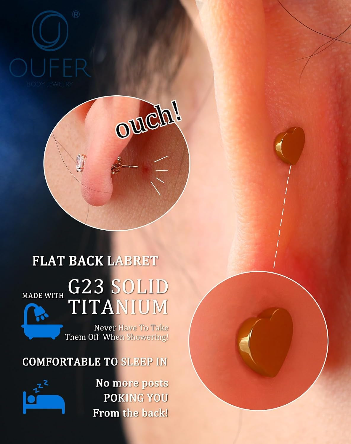 Titanium Internally Thread Cartilage Earring Studs Chain Dangle Helix Piercing Jewelry 16G Clear CZ Flat Back Earring Studs Surgical Steel Helix Tragus Conch Piercing Jewelry