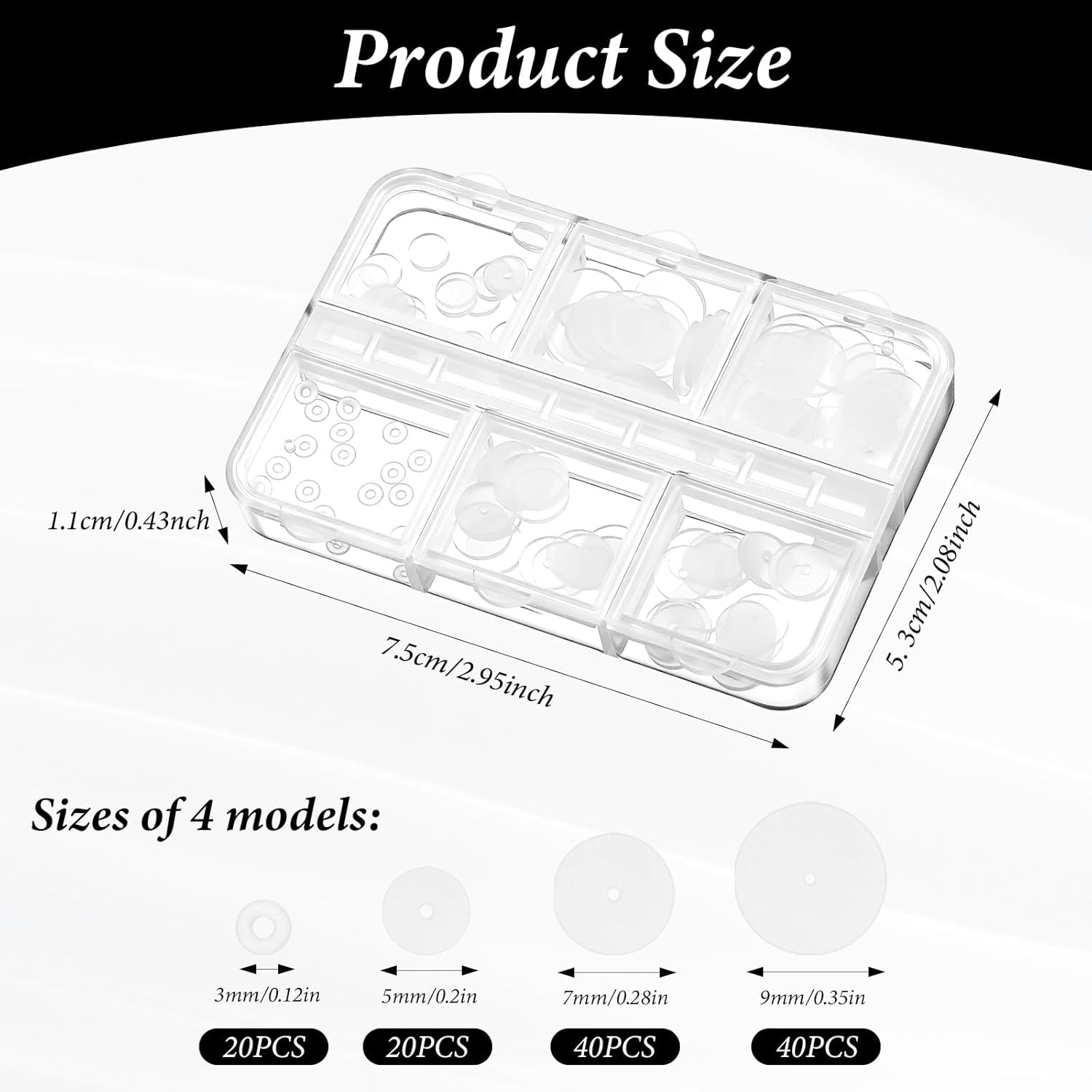 120 Pcs Silicone Earring Backs Stoppers for Piercings, 3/5/7/9 Mm Clear Silicone Earrings Backs Disc for Earrings Ear Piercing Discs Earlobe Support Patches for Piercing Bump