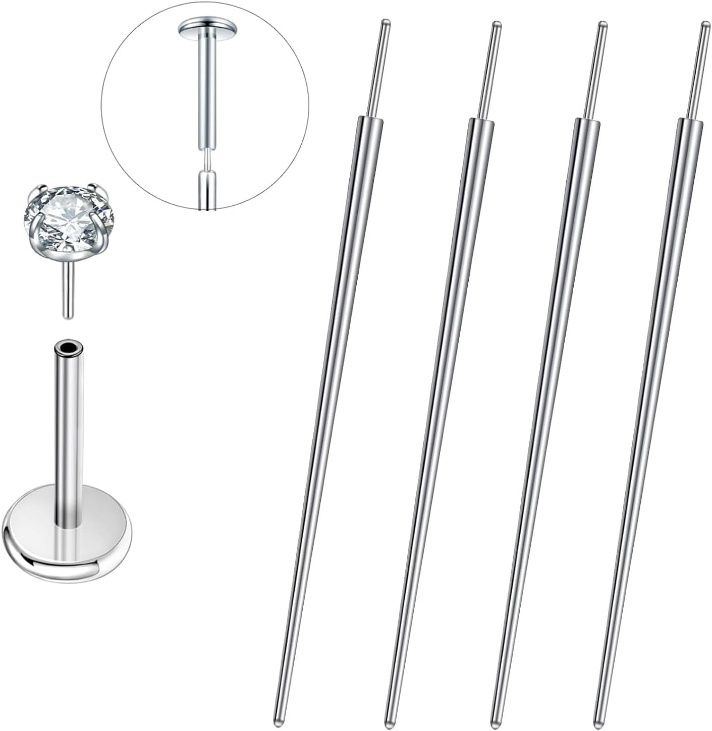 Piercing Taper Mixed 4Pcs Piercing Changing Tools 16G 18G Piercing Taper Insertion Tool G23 Titanium Threadless Piercing Taper for Lip Tongue Belly Ear Nose Piercing Kit