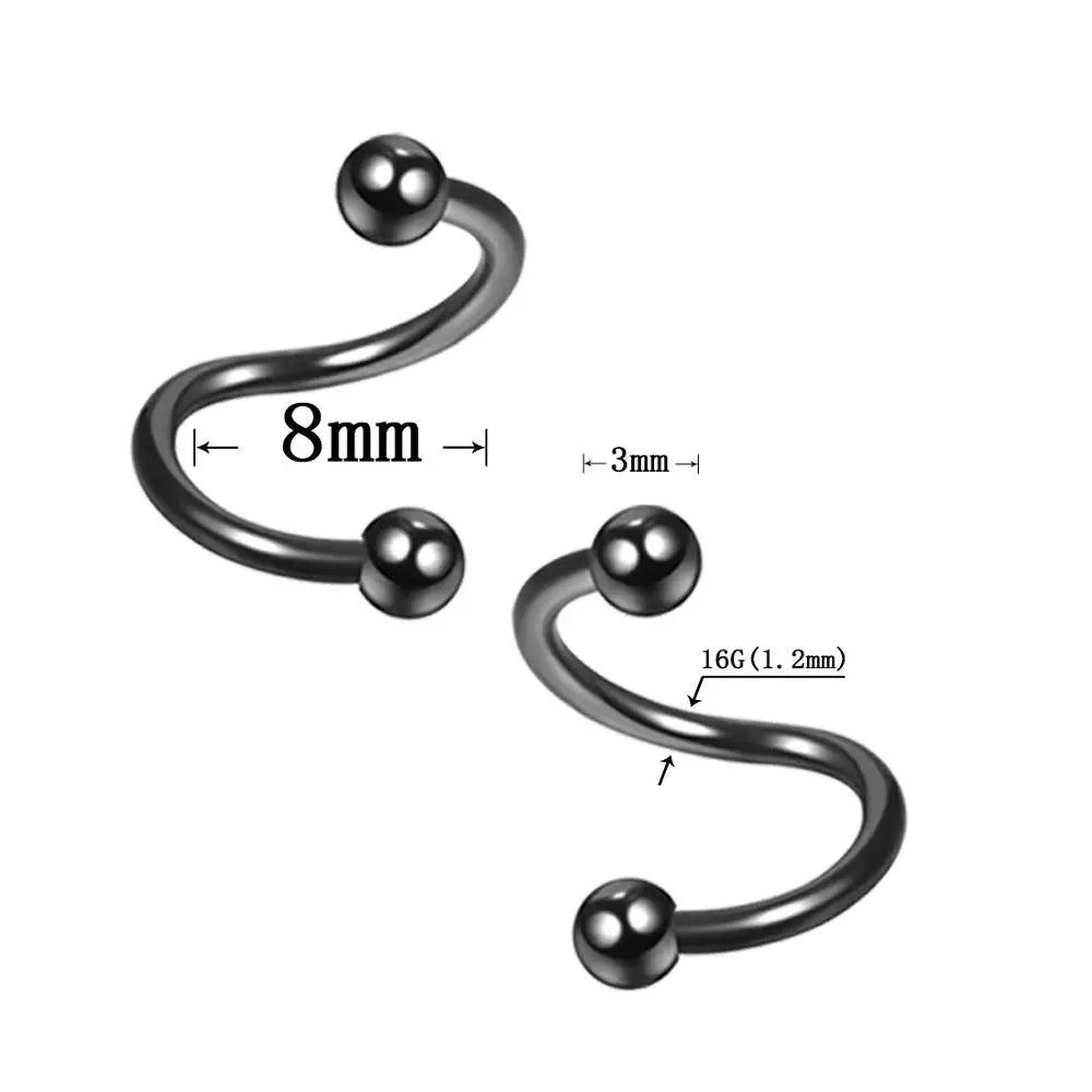 2Pcs 16G Spiral Twisted Ear Helix Cartilage Steel Earrings 16G Labret Piercing Rings Nose Pircing Body Jewelry
