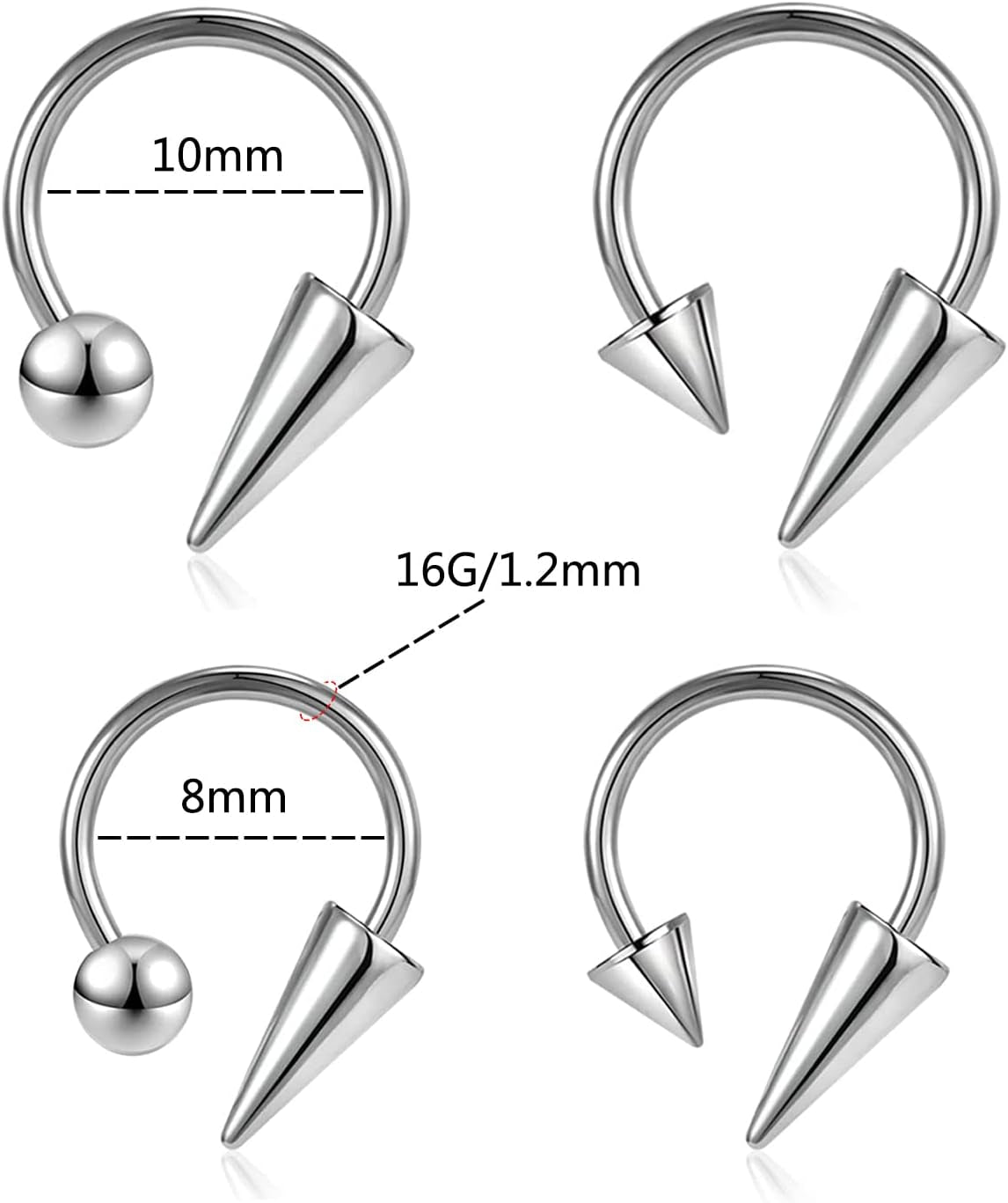 16G Spike Septum Rings Horseshoe Nose Rings 316L Stainless Steel Daith Helix Tragus Cartilage Earrings Hoop Rook Lobe Lip Piercing for Women Men