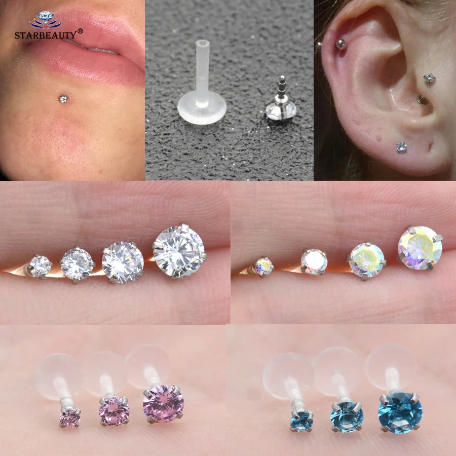 1Pc 16G 2/3/4/5Mm Clear Bar Nose Ring Stud Helix Tragus Piercing Oreja Labret Piercing Lip Ring Ear Piercing Earrings