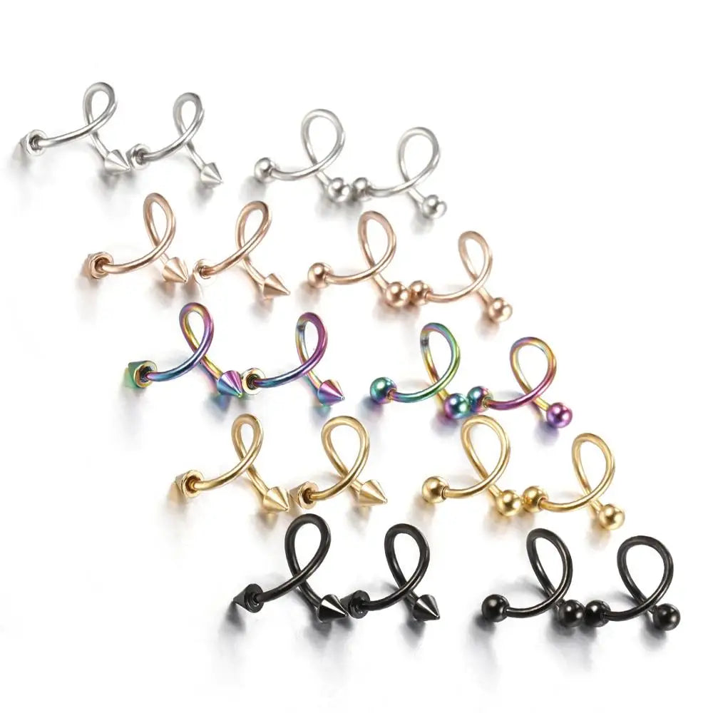 2Pcs 16G Spiral Twisted Ear Helix Cartilage Steel Earrings 16G Labret Piercing Rings Nose Pircing Body Jewelry