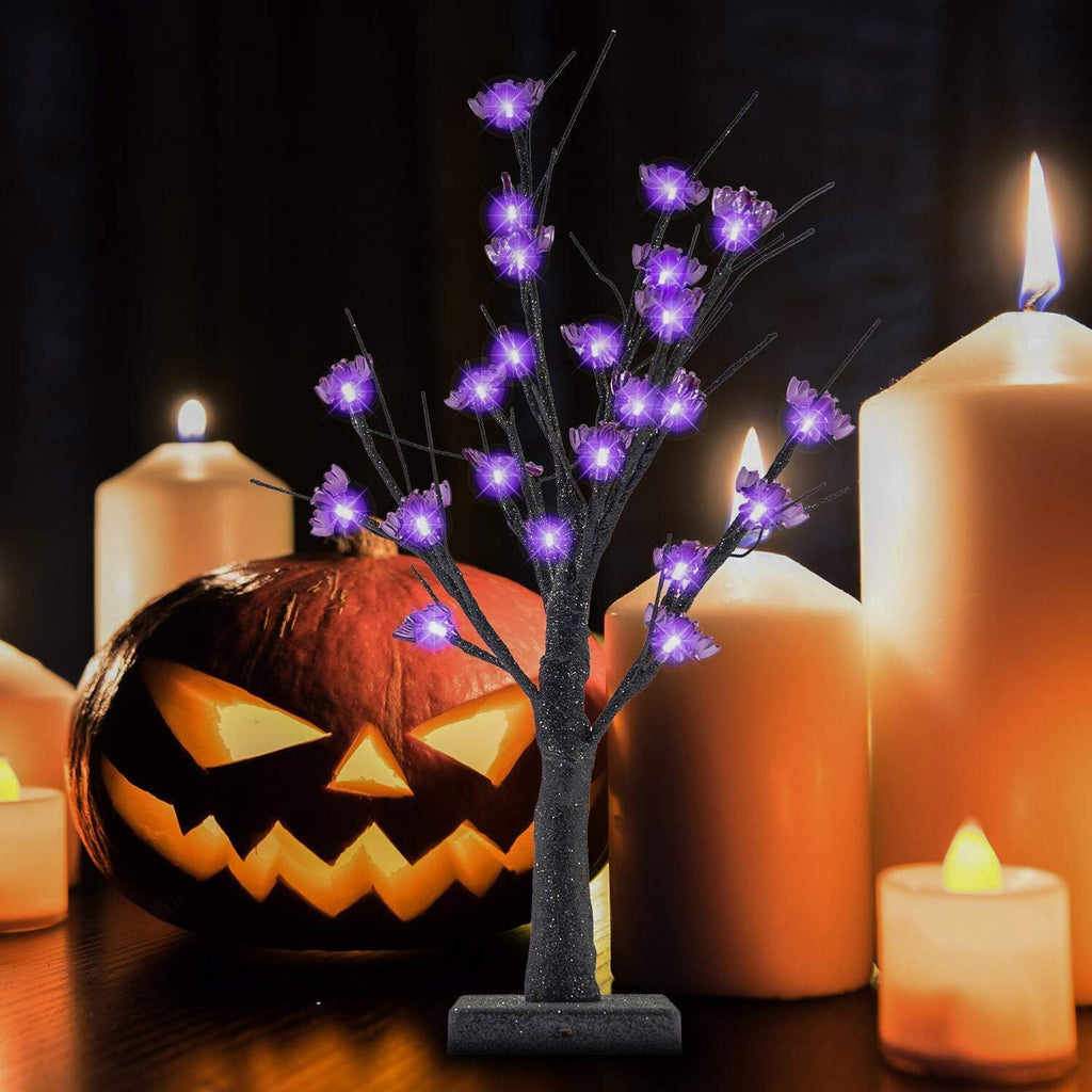 24 LED Lighted Halloween Tree, Battery Operated Birch Tree with 24 DIY Bat, Indoor Home Table Desktop Best Halloween Decorations Gift Package