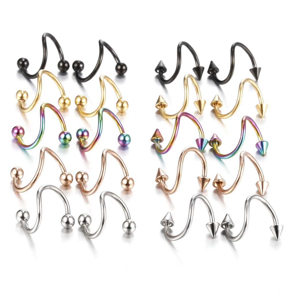 2Pcs 16G Spiral Twisted Ear Helix Cartilage Steel Earrings 16G Labret Piercing Rings Nose Pircing Body Jewelry