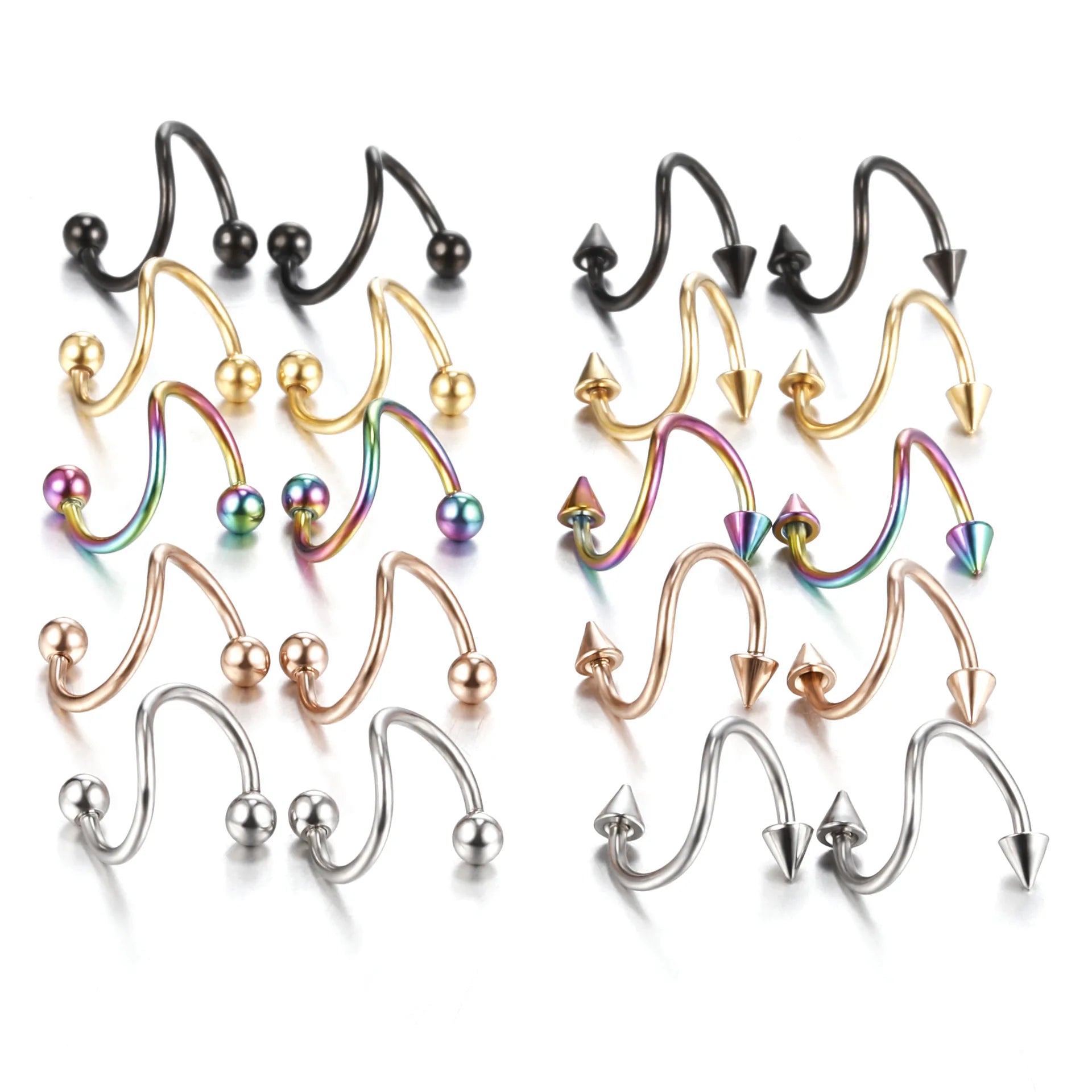 2Pcs 16G Spiral Twisted Ear Helix Cartilage Steel Earrings 16G Labret Piercing Rings Nose Pircing Body Jewelry