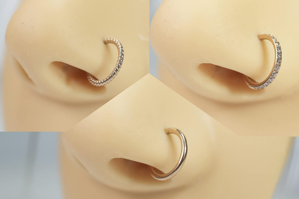 16G 18G 6Mm 8Mm 10Mm Hinged Clicker Segment CZ Twisted Clicker Nose Rings Hoop Helix Cartilage Daith Tragus Sleeper Earrings Body Piercing for Women Men