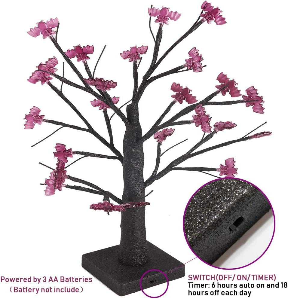 24 LED Lighted Halloween Tree, Battery Operated Birch Tree with 24 DIY Bat, Indoor Home Table Desktop Best Halloween Decorations Gift Package