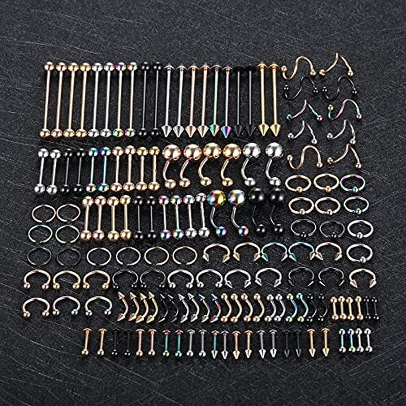 Oveta 150PCS Body Piercing Jewelry Lot 14G 16G 20G Stainless Assorted Styles