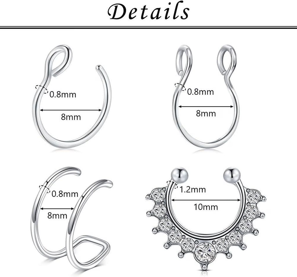 Mixed Shape Septum Hoops Studs Nose Ring, Stainless Steel, 15 Count