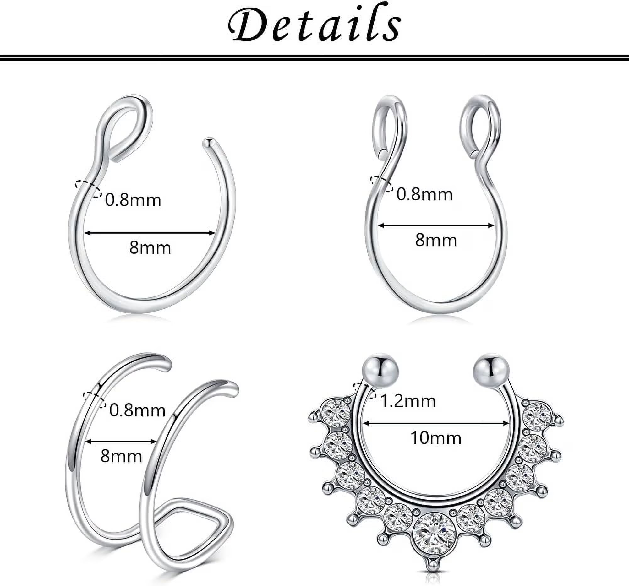 Mixed Shape Septum Hoops Studs Nose Ring, Stainless Steel, 15 Count