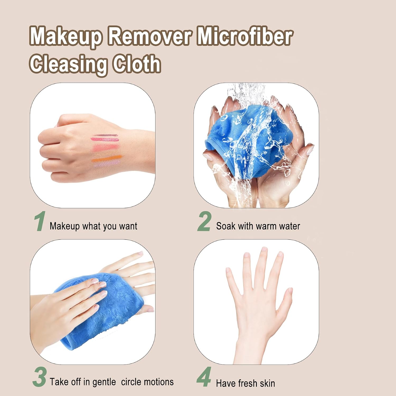 Makeup Remover Cloth, 6 Inch X 6 Inch Reusable Makeup Remover Pads Washable Travel Bag, Microfiber Makeup Removal Face Wash Cloths with Just Water, Gentle Soft, 12 Pack