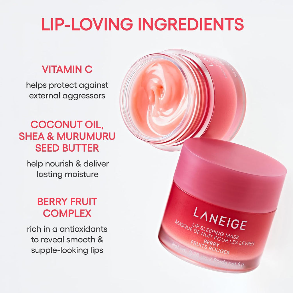 LANEIGE Lip Sleeping Mask: Hydrating & Nourishing Korean Overnight Lip Treatment Mask with Shea Butter, Vitamin C & Murumuru, Antioxidants for Flaky, Dry Lips | Korean Skin Care.
