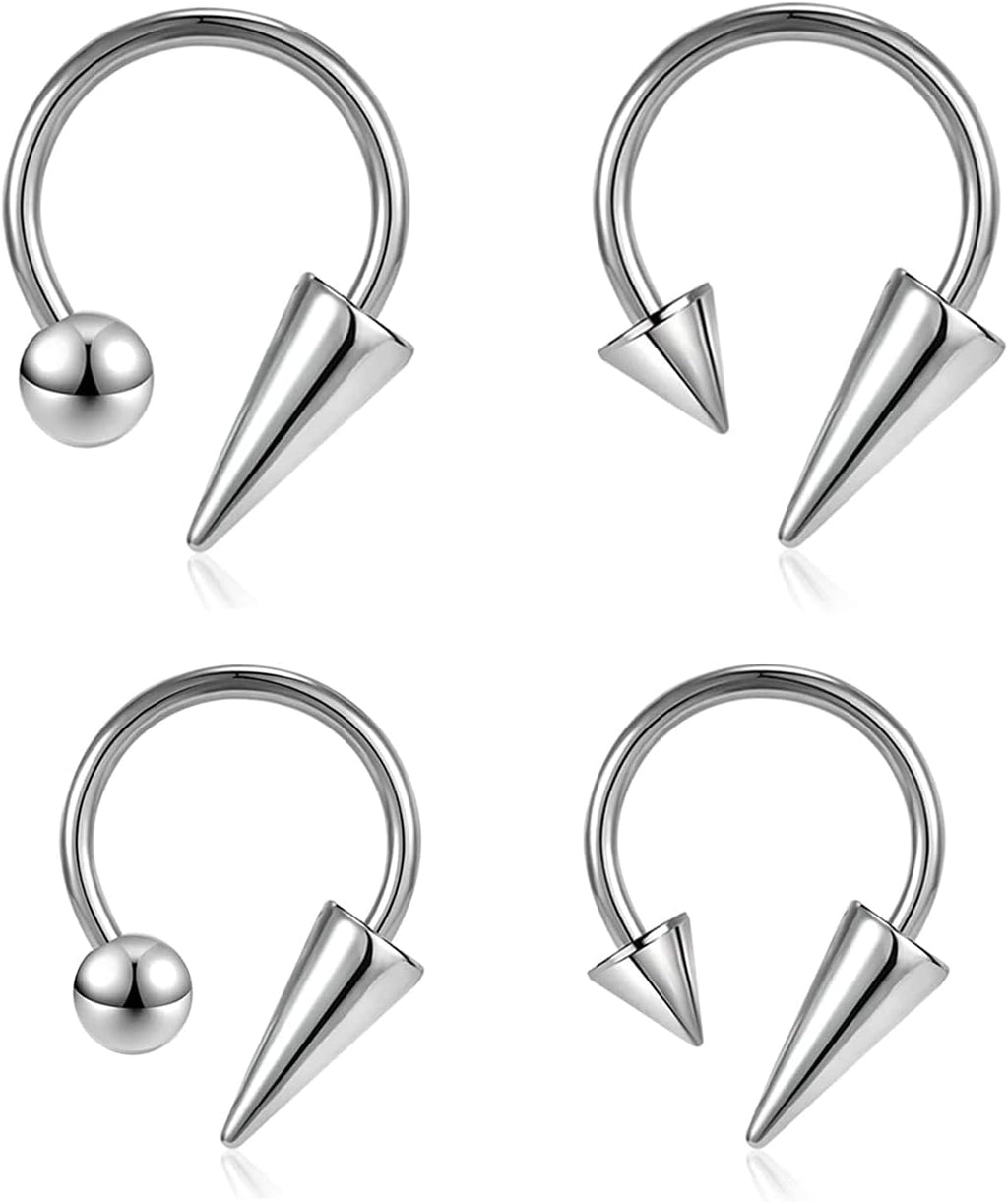 16G Spike Septum Rings Horseshoe Nose Rings 316L Stainless Steel Daith Helix Tragus Cartilage Earrings Hoop Rook Lobe Lip Piercing for Women Men