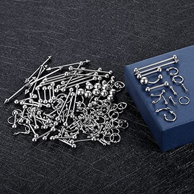 Oveta 150PCS Body Piercing Jewelry Lot 14G 16G 20G Stainless Assorted Styles