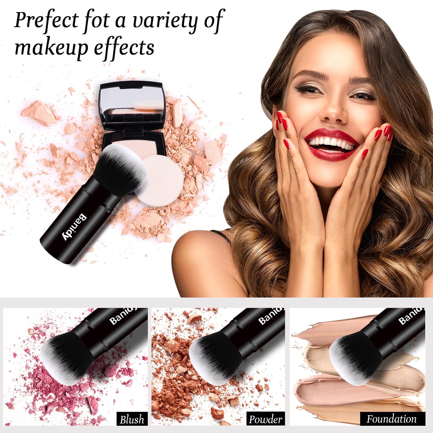 Makeup Brush Kabuki Face Brushes Retractable Travel Blush Brush Portable Flawless for Foundation, Powder Blush, Bronzer, Buffing, Liquid, Cream, Cruelty Free with Cover(Round-Head)