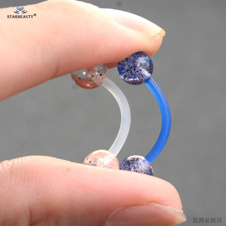 8Pcs/Lot Soft Acrylic Barbell Sexy Tongue Piercing Tongue Rings Flashing Powder Plastic Nipple Ring Ear Body Jewelry