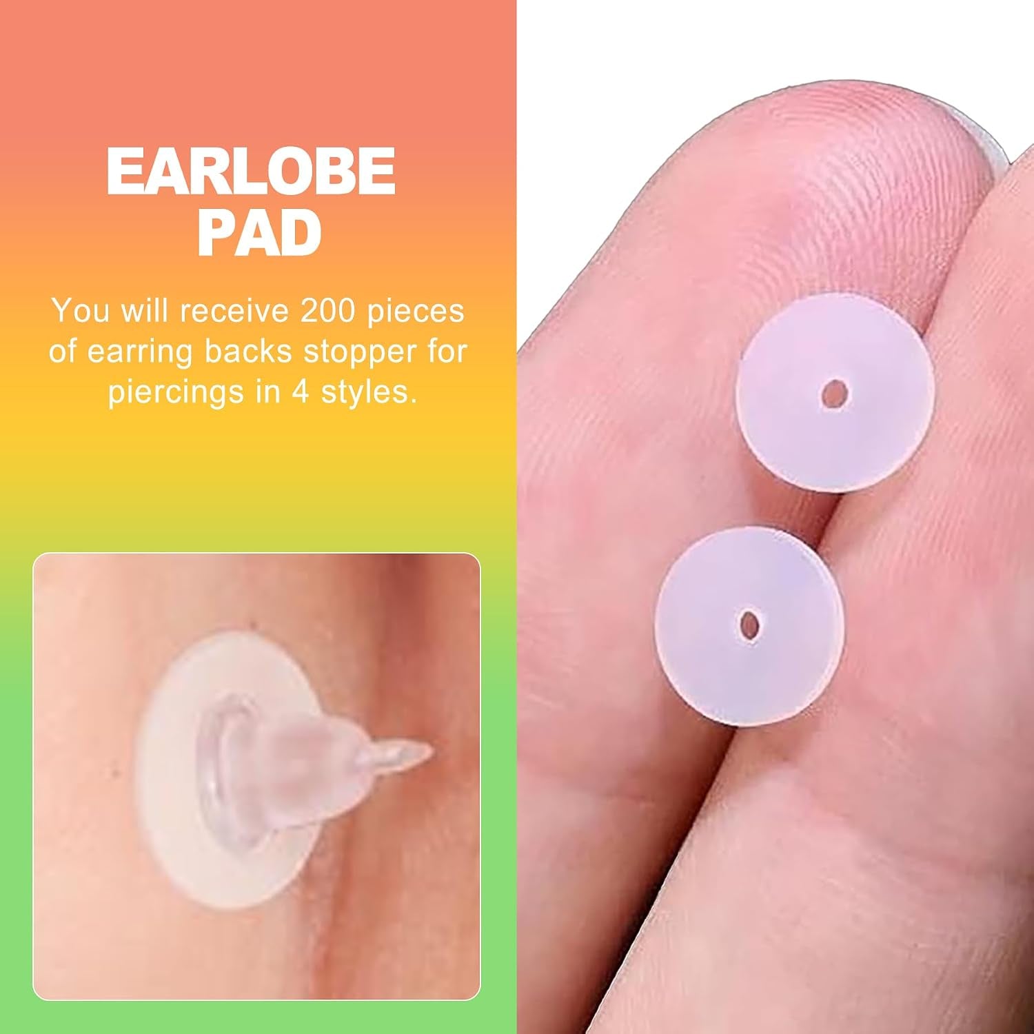 200Pcs Clear Piercing Disc for Piercing Bump, 3/5/7/9Mm Silicone Spacers for Piercings, No Pull Piercing Disk, Plastic Earring Spacers,Earlobe Support Pad