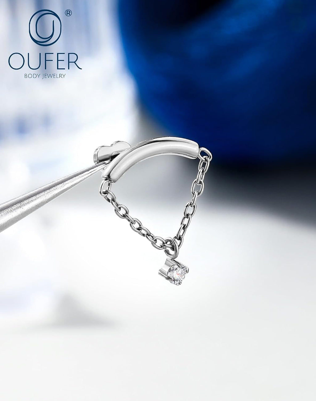 Titanium Internally Thread Cartilage Earring Studs Chain Dangle Helix Piercing Jewelry 16G Clear CZ Flat Back Earring Studs Surgical Steel Helix Tragus Conch Piercing Jewelry