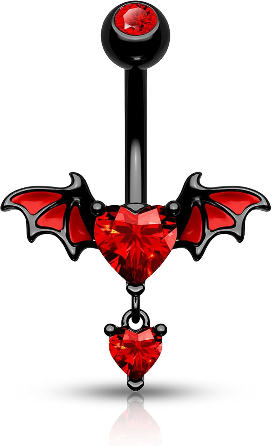 Bat Belly Button Ring Heart CZ Belly Rings 316L Surgical Steel Black Belly Button Piercing Jewelry 14G Dangle Belly Ring for Halloween