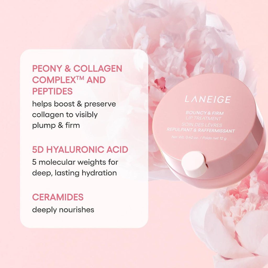 LANEIGE Bouncy & Firm Lip Treatment: Plumping & Firming Lip Care with Peony & Collagen Complex, Ceramide Capsules, & 5D Hyaluronic Acid for Hydration