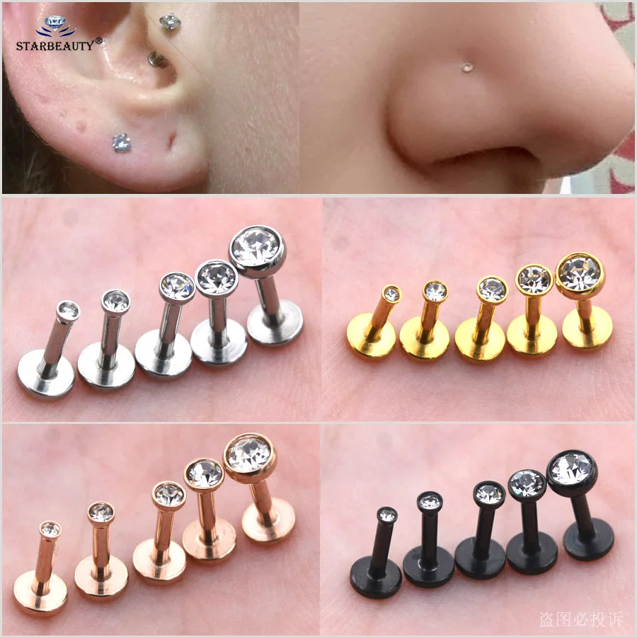 2Pcs 16G 1.5/2/2.5/3/4Mm Gem Nose Piercing Labret Lip Ring Helix Piercing Oreja Tragus Piercing Ear Stud Earrings Body Jewelry