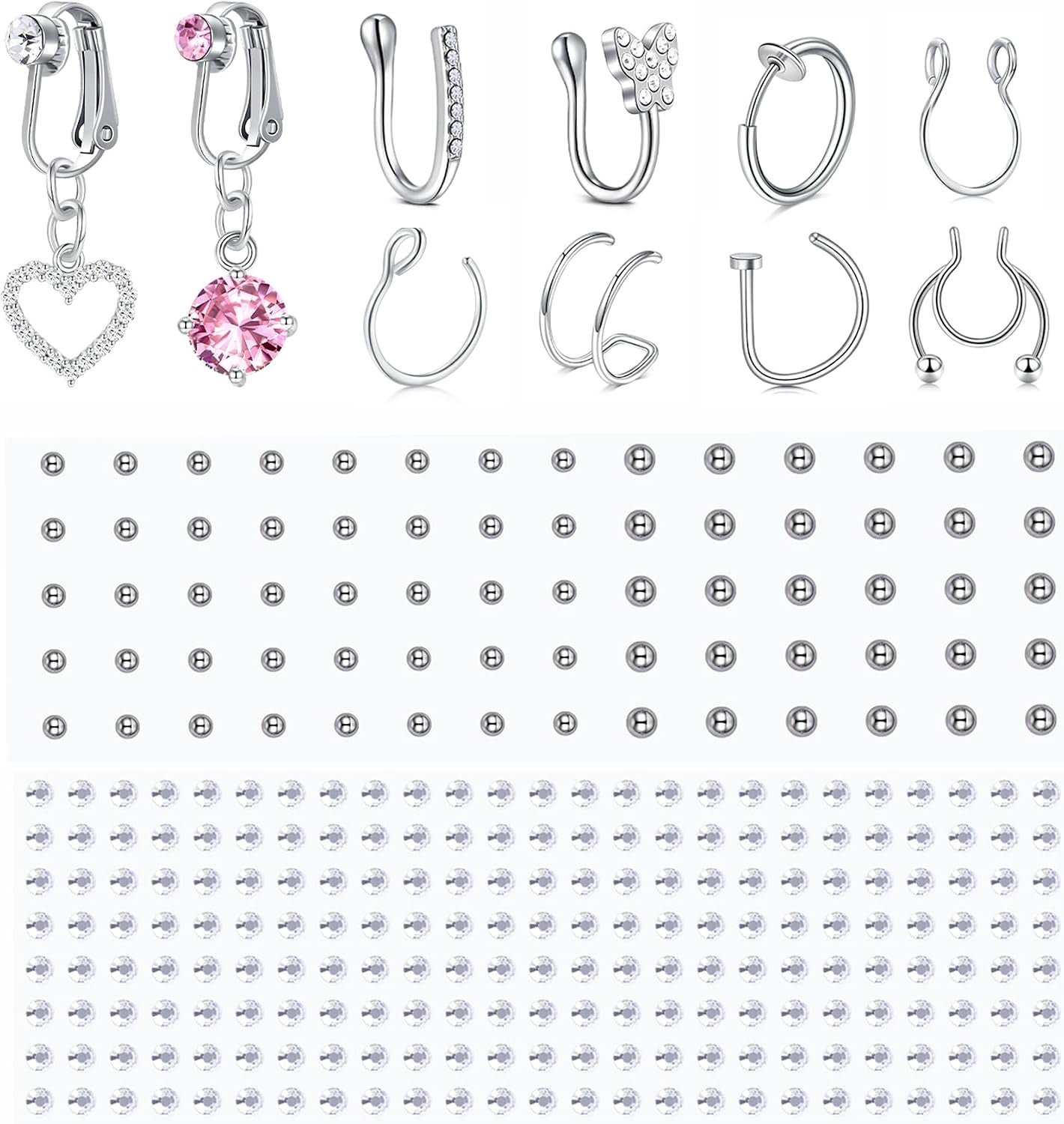 Fake Piercings - Nose Ring, Eyebrow, Lip Ring, Labret Studs & More - Adhesive Face Jewelry