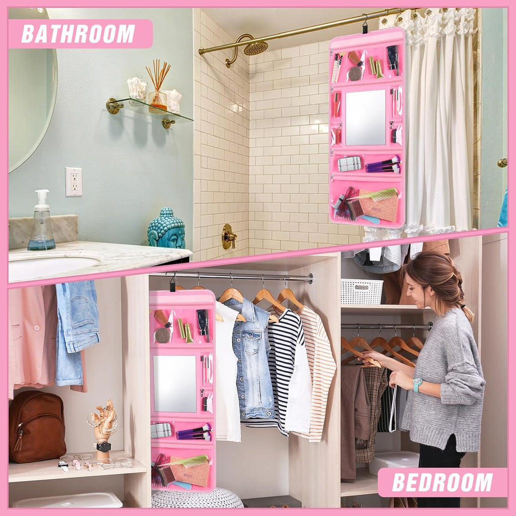 Hanging Toiletry Bag with Mirror for Women Hanging Mirror for Dance Bags Travel Large Foldable Dance Bag Organizer Storage Waterproof Cosmetic Case Accessories for Bathroom