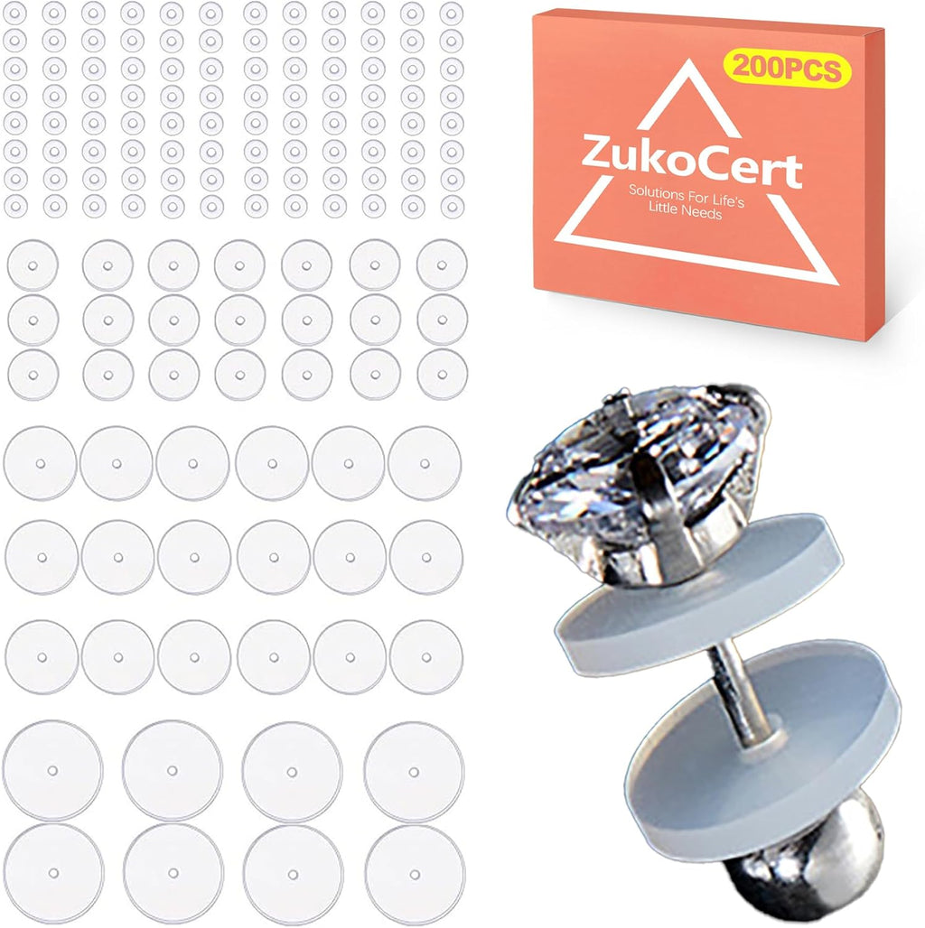 200Pcs Clear Piercing Disc for Piercing Bump, 3/5/7/9Mm Silicone Spacers for Piercings, No Pull Piercing Disk, Plastic Earring Spacers,Earlobe Support Pad