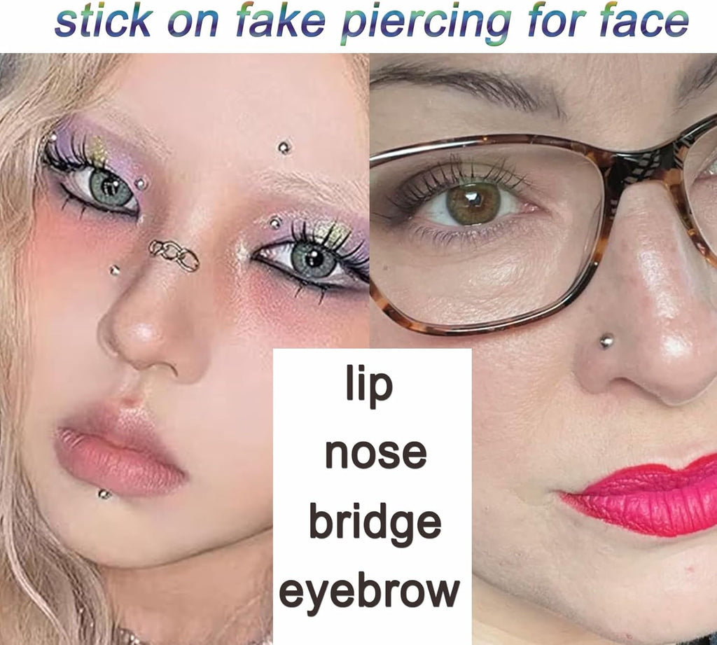 Fake Piercings - Nose Ring, Eyebrow, Lip Ring, Labret Studs & More - Adhesive Face Jewelry