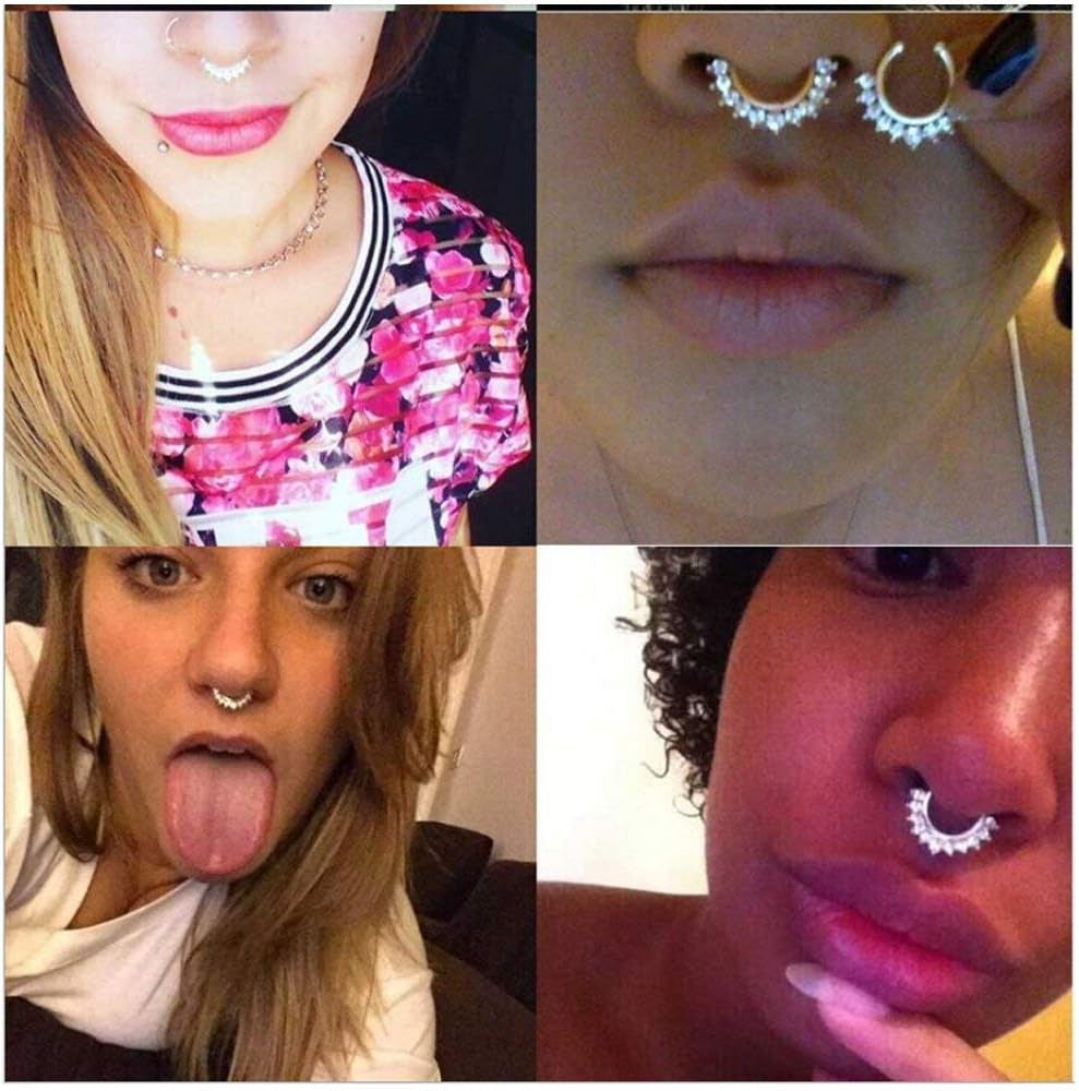 6Pcs Fake Septum Clicker Nose Ring Rhinestone Non Piercing Hanger Clip Body Jewelry