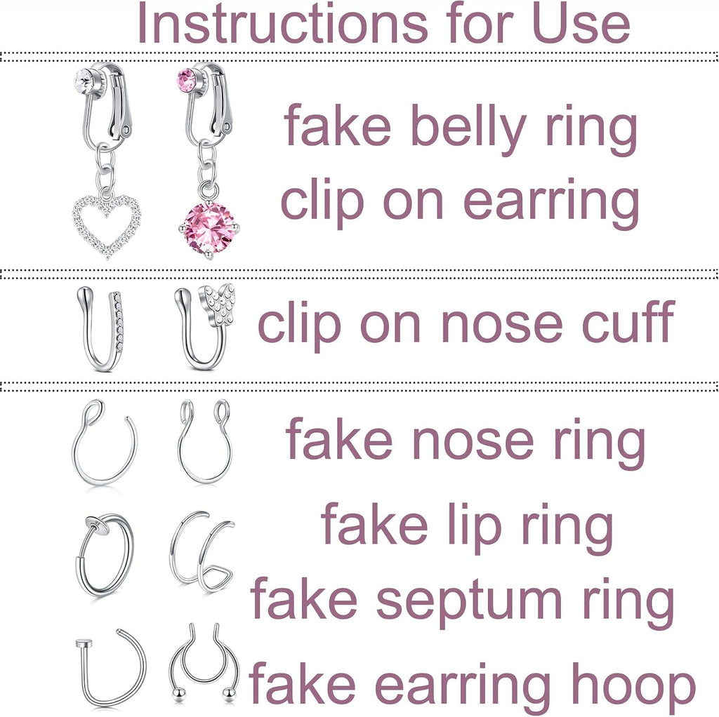 Fake Piercings - Nose Ring, Eyebrow, Lip Ring, Labret Studs & More - Adhesive Face Jewelry