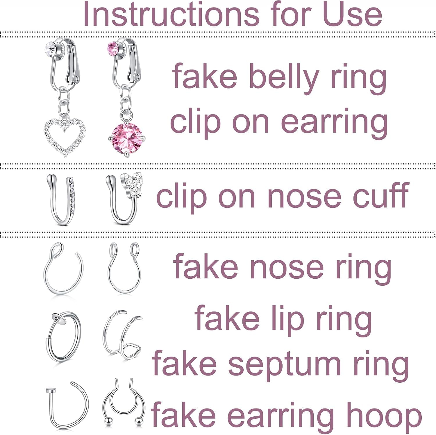 Fake Piercings - Nose Ring, Eyebrow, Lip Ring, Labret Studs & More - Adhesive Face Jewelry