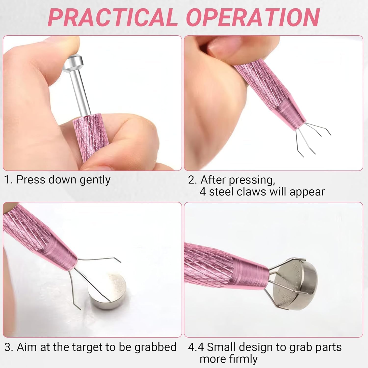 2 PCS Piercing Ball Grabber Tool, 4 - Claw Stainless Steel Jeweler Pick up Tools,Septum Ball Screw Tool for Piercing Changing/Removal/Holder,Earring Pearl Grabber for Jewelry/Electronic Components