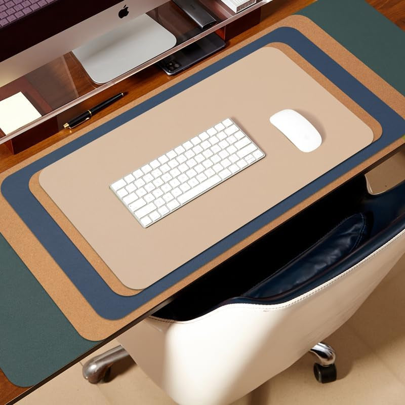 Cork Desk Mat - Dual-Sided Desk Pad for Office and Home - Desk Organization and Accessories - Ideal for Large Mouse Pad and Desk Mats on Top of Desks(Dark Blue,90Cmx 43Cm)