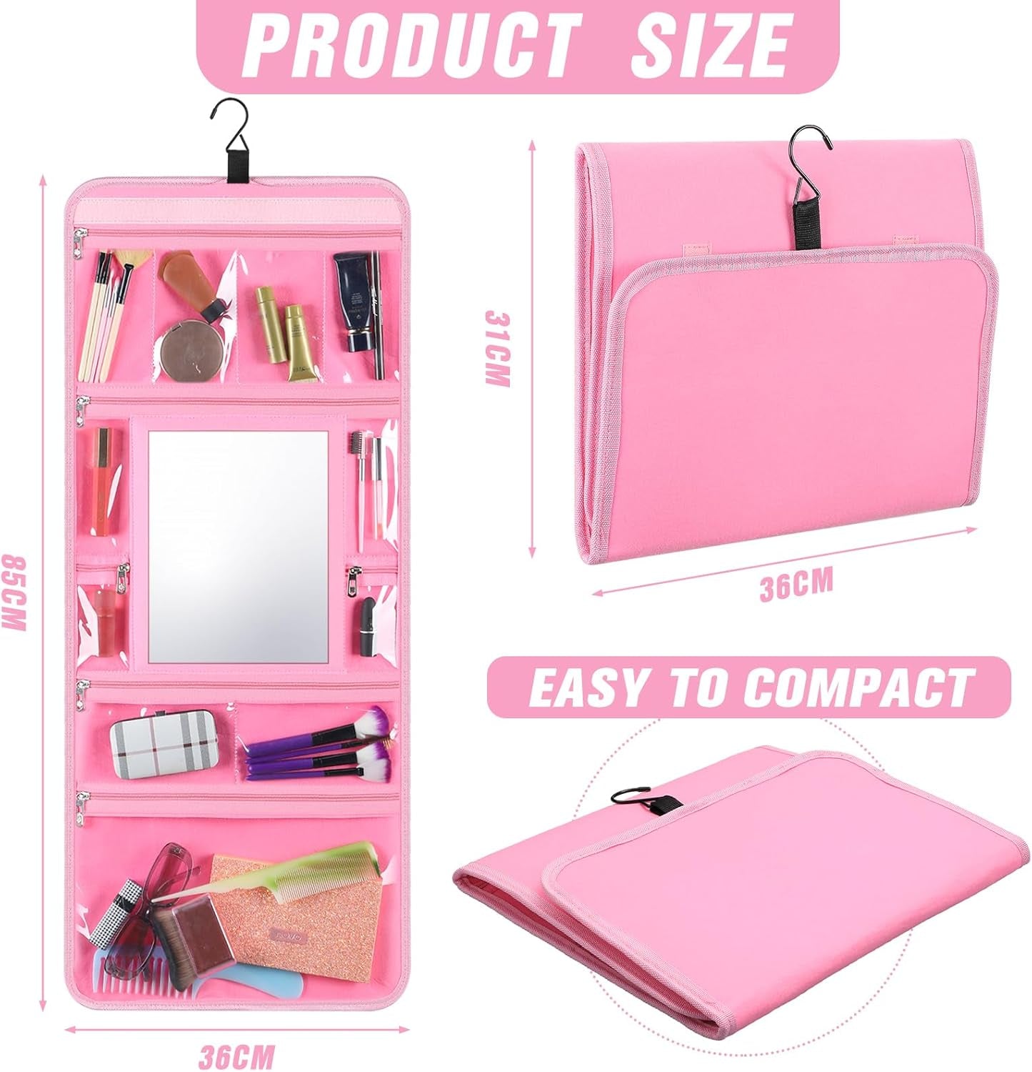 Hanging Toiletry Bag with Mirror for Women Hanging Mirror for Dance Bags Travel Large Foldable Dance Bag Organizer Storage Waterproof Cosmetic Case Accessories for Bathroom