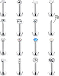 16PCS 16G 18G 20G Stainless Steel Threadless Push in Nose Stud Ring for Women Men Lip Ring CZ Flower Heart Cartilage Helix Earring Piercing Set