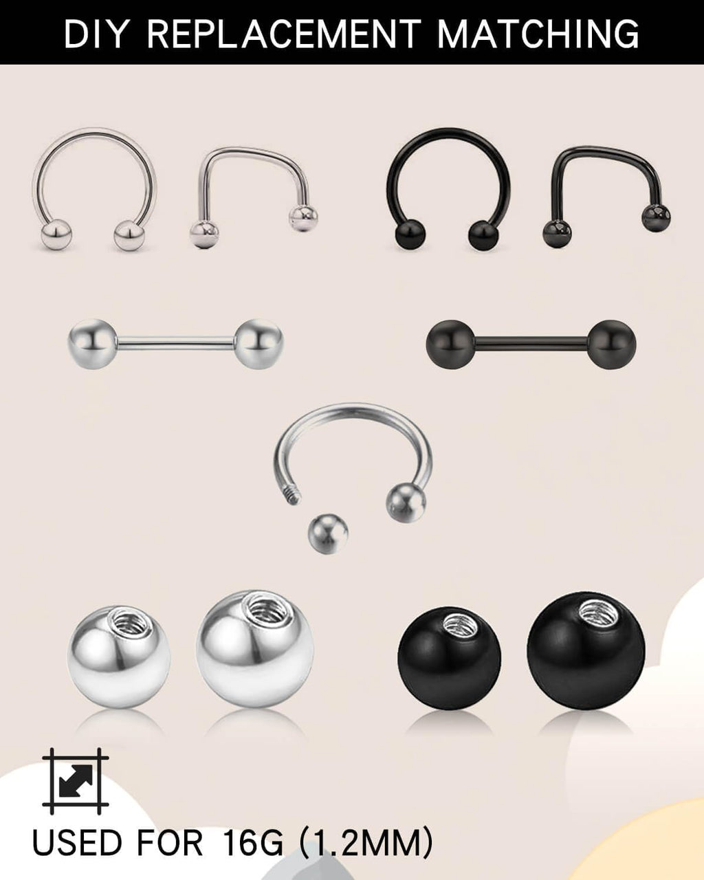 24Pcs 16G Replacement Piercing Balls Externally Threaded Surgical Steel Ball for Piercing Jewelry Industrial Barbell Tongue Nipple Navel Belly Piercing Jewelry Parts for Women Men(3Mm 4Mm)
